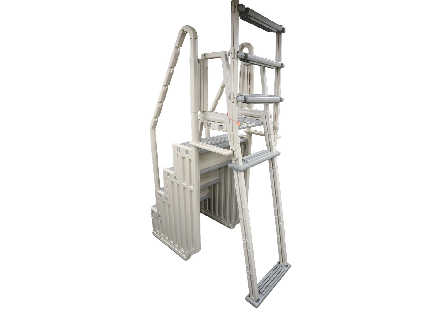 Confer Plastics Step-1X: Sturdy Above Ground Entry System with Dual Handrails and Slip-Resistant Steps, Easy Installation, Supports up to 400 lbs - Proudly Made in USA. Warm Grey with Grey Treads