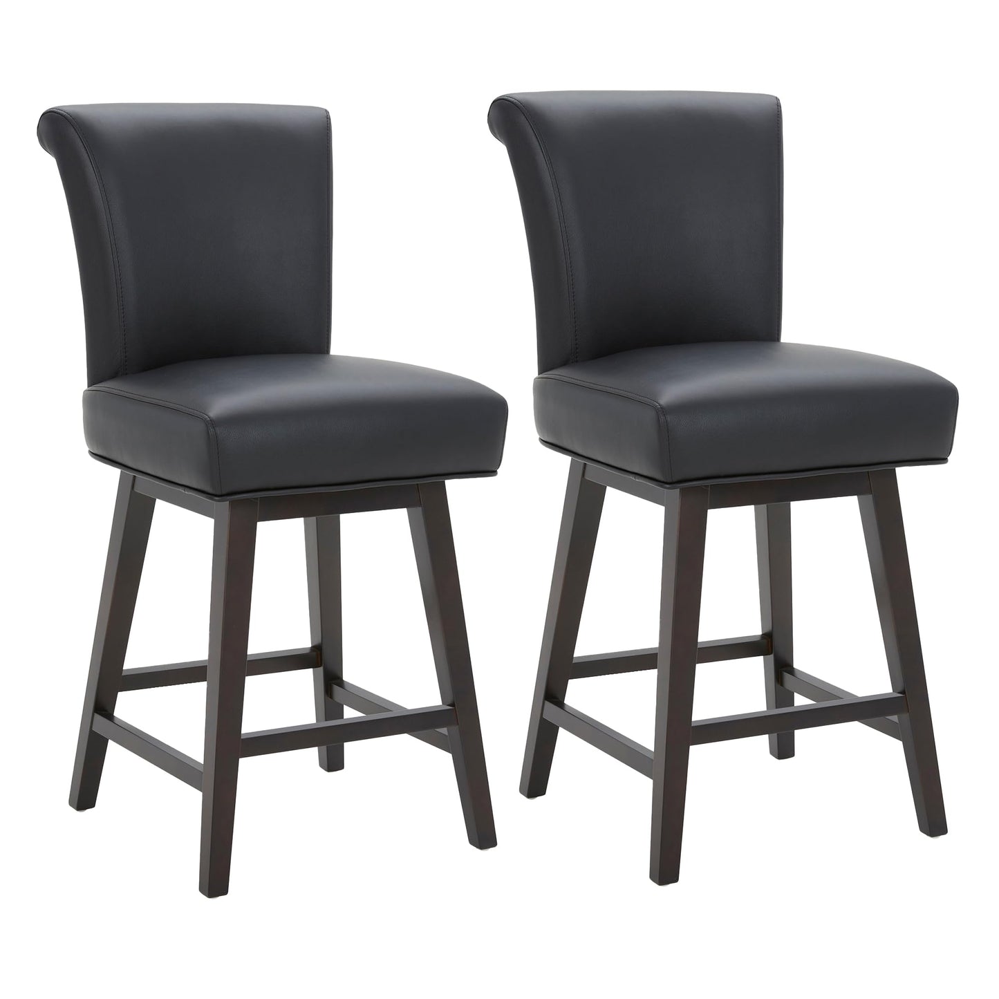 CHITA 30 Inch Counter Height Swivel Bar Stools Set of 2, FSC Certified Modern Upholstered Faux Leather Swivel Barstool Chairs with Back, Black