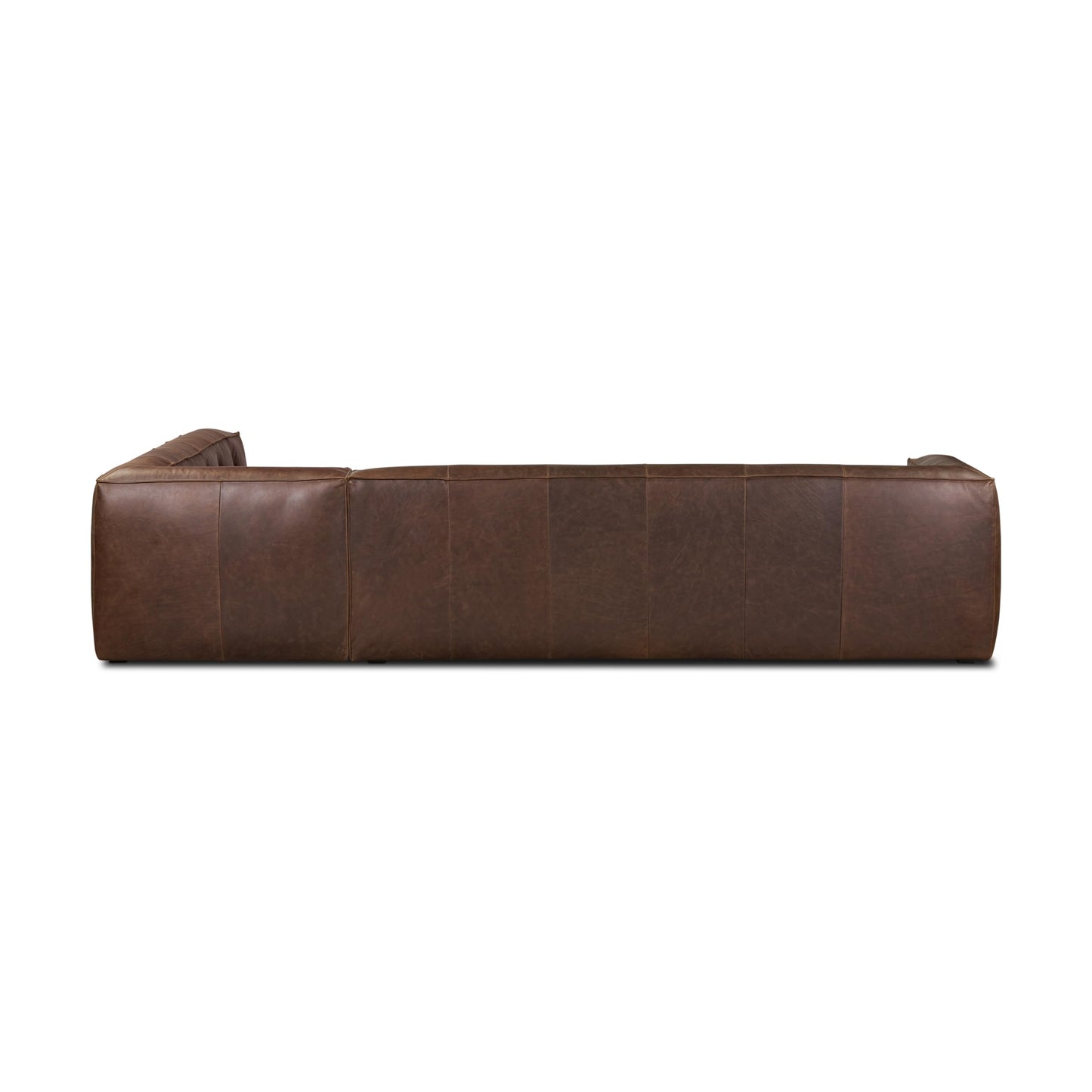 Poly & BARK Capa 129" Leather L-Shaped Corner Sectional Sofa in Chocolate Brown - Full-Grain Pure-Aniline Italian Leather Living Room Couch with Low Profile and French Seams