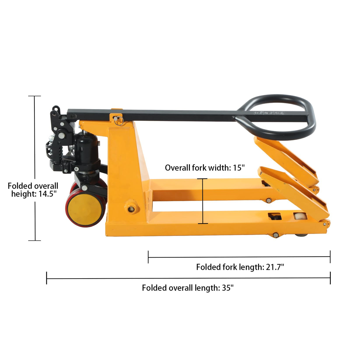 Tory Carrier Mini Pallet Jack Trucks, 2200 lbs Capacity 31.5" x 15" Forks, Small Size Narrow Manual Pallet Lift, Foldable Forks and Handle, Orange
