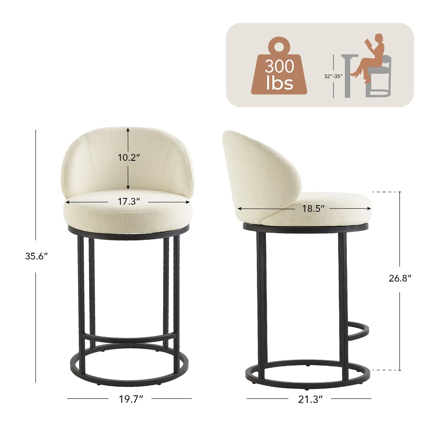 CHITA Swivel Counter Height Bar Stools Set of 3, Upholstered Bar Chairs with Backrest, Sturdy Metal Base, 26.8" Seat Height for Kitchen Island & Home Bar, Sand