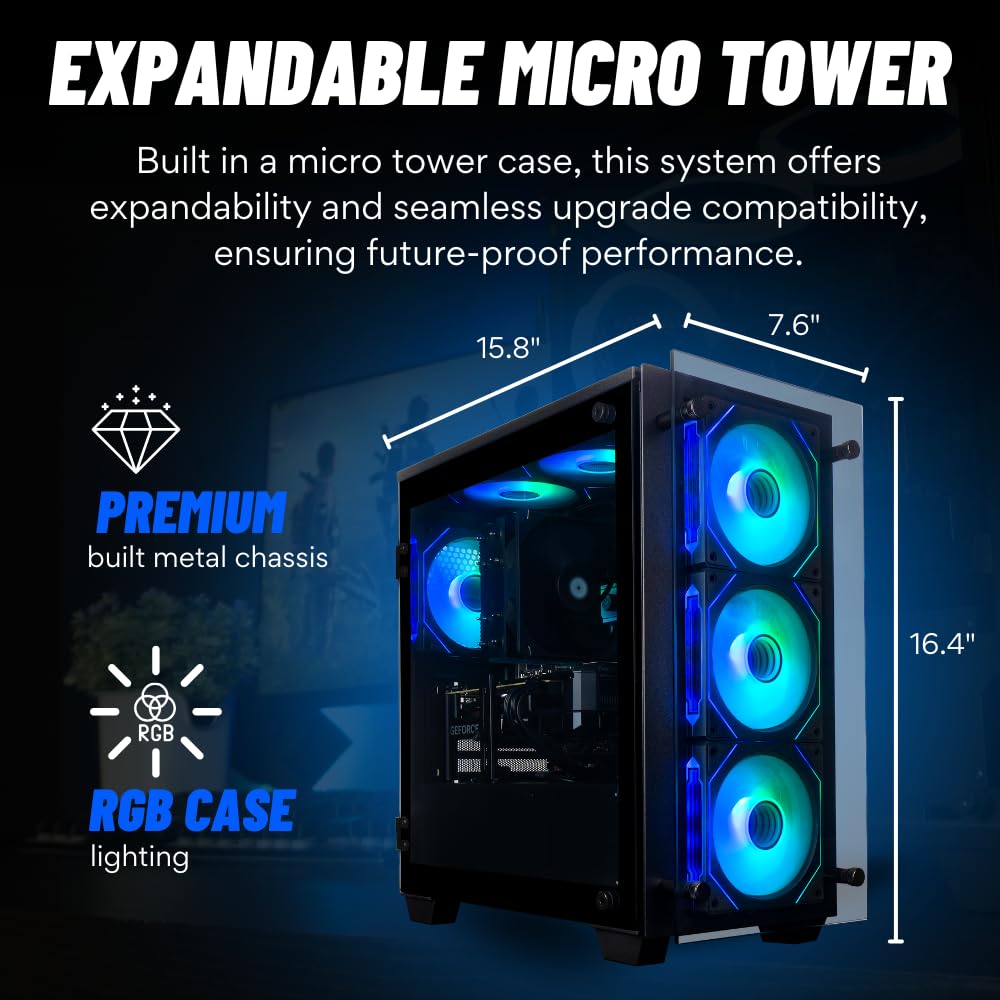 Stratos Micro RTX 5060 TI 8GB, 20-Core Intel Ultra 7 265KF, 32GB DDR5 RAM, 1TB NVMe SSD, Gaming Desktop PC w/Windows 11 Pro, 3-Year Warranty, RGB Keyboard+Mouse, Internal Wi-Fi 6E, 3X DP & HDMI