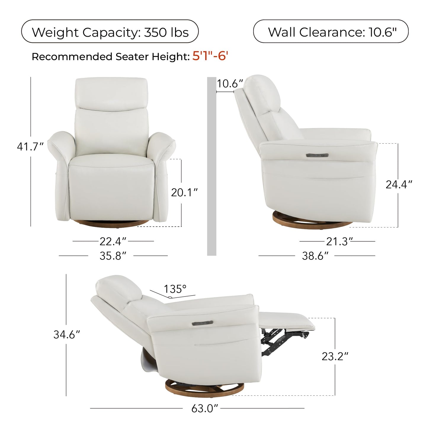 CHITA Power Recliner Chair, Electric Triple-Motor Swivel Glider Nursery Rocking Chair with Adjustable Power Headrest and Lumbar Support, GREENGARD Gold Certified, Solid Wood Base, Linen