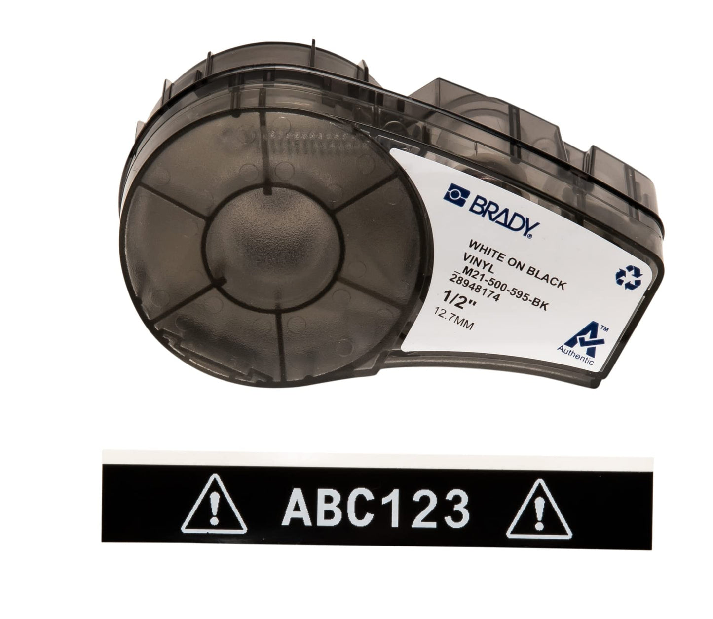 Brady Authentic (M21-750-595-WT) All-Weather Vinyl Label for Indoor/Outdoor ID, Lab and Equipment Labeling, Black on White- For M210, M210-LAB, M211, BMP21-PLUS and BMP21-LAB Printers, .75" W 21' L