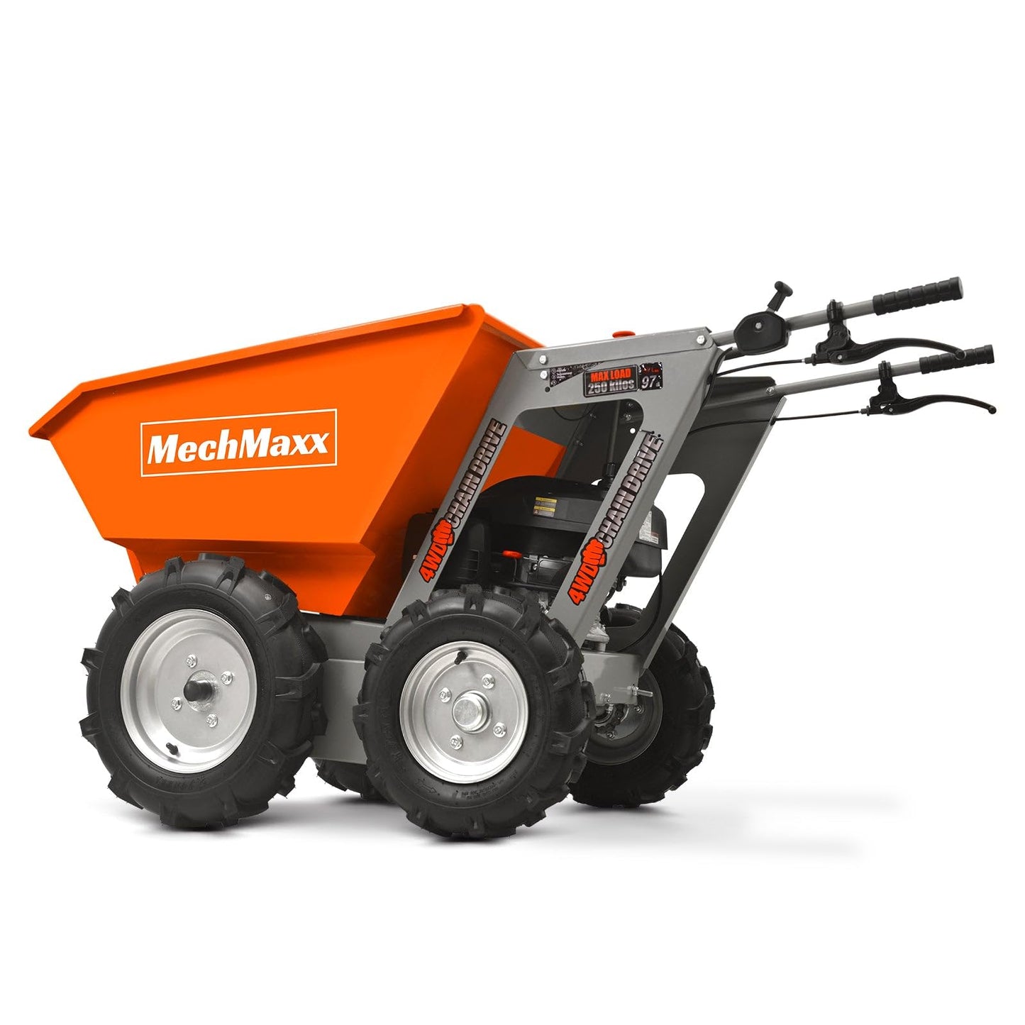 MechMaxx 1100Lb Loading 48V Battery Powered Wheel Barrow Electric Dumper Cart with 30W Light, Hydraulic Tipping, 1000W Brushless DC Motor, LED Display Screen, Model EH50 Yellow