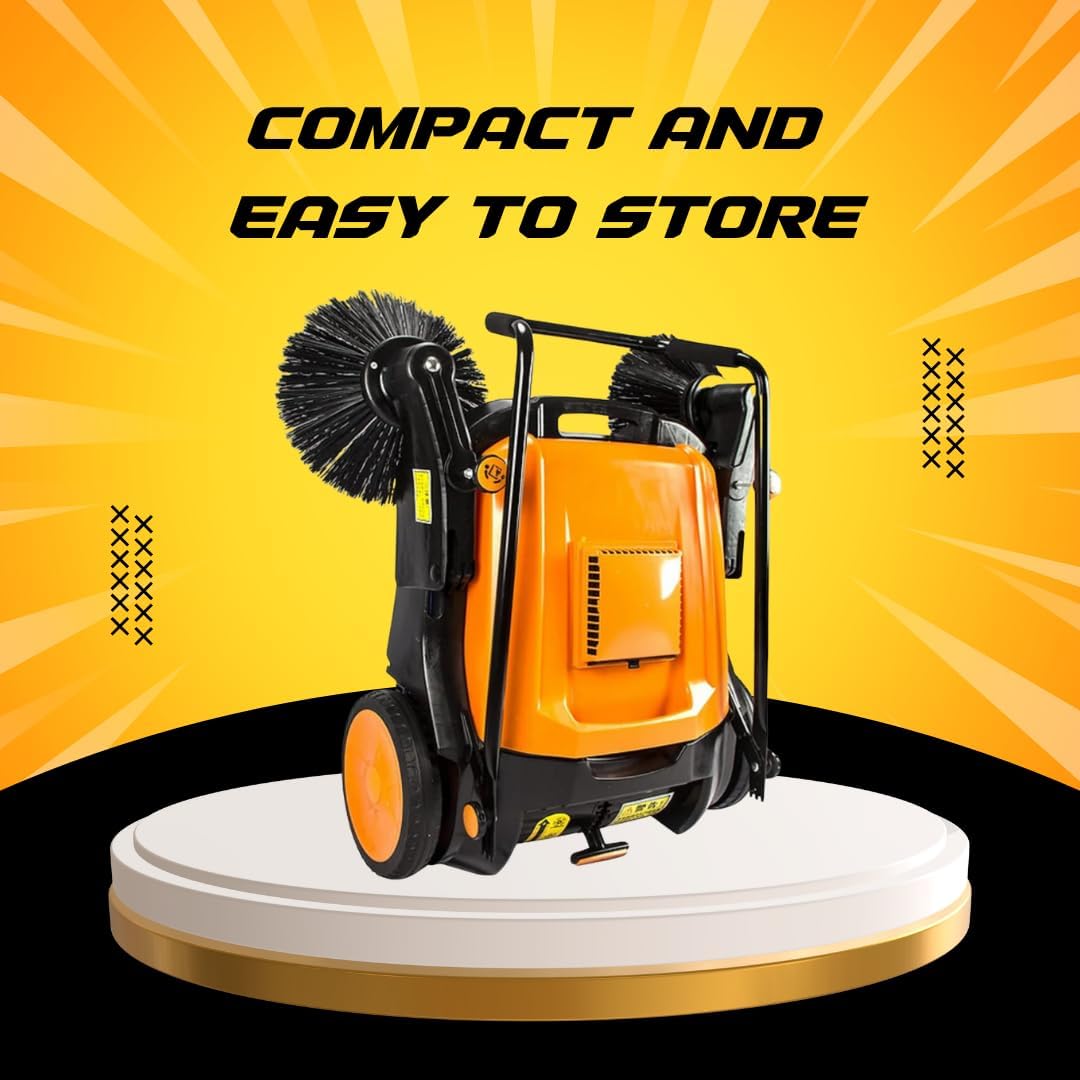 RT980S 38" Outdoor and Indoor Manual Push Floor Sweeper with Triple Brushes, 12-gal Waste Container, 38,000 Square Feet per Hour, Walk-Behind Industrial and Commercial Floor Sweeper
