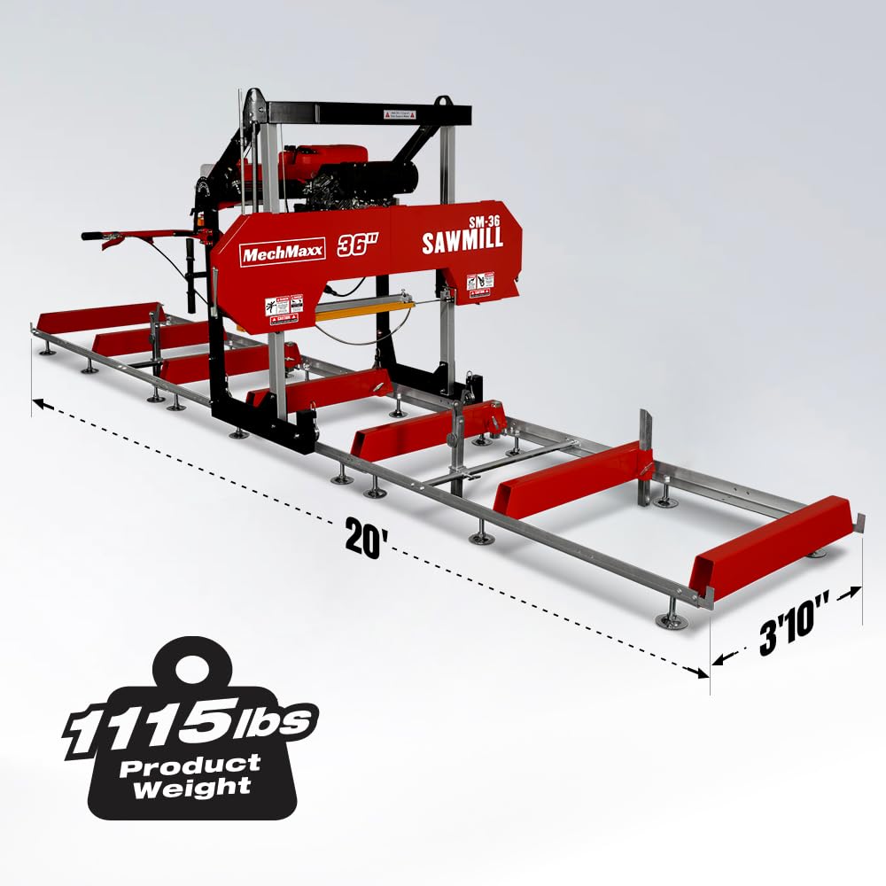 MechMaxx 32" Portable Sawmill, ZONSEN 459cc 15HP E-Start Gasoline Engine, 26.5" Board Width, 13' Track Length, Model SM-32