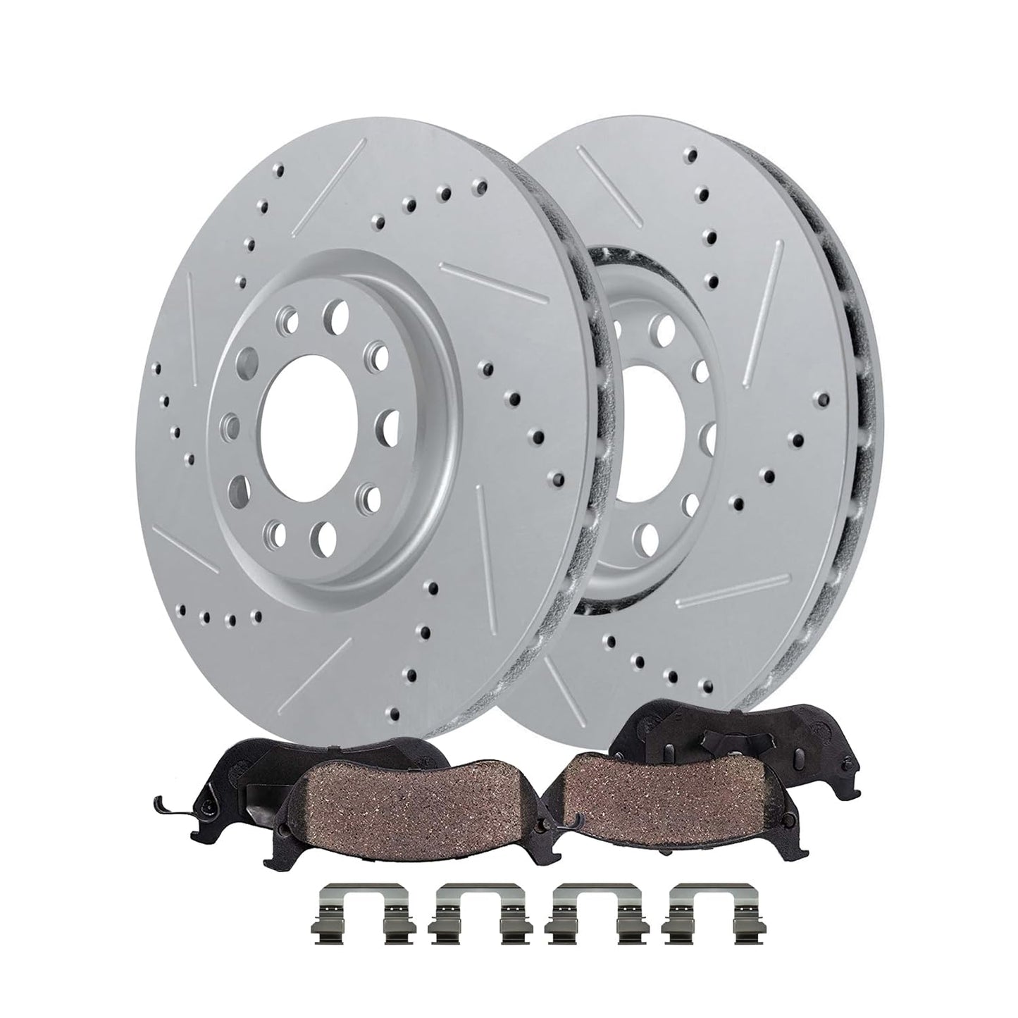 Detroit Axle - Front Brake Kit for 2012-2022 Ford F-250 Super Duty, 2013-2022 Ford F-350 Super Duty, 14.29" inch Drilled and Slotted Disc Brake Rotors Ceramic Brakes Pads Replacement