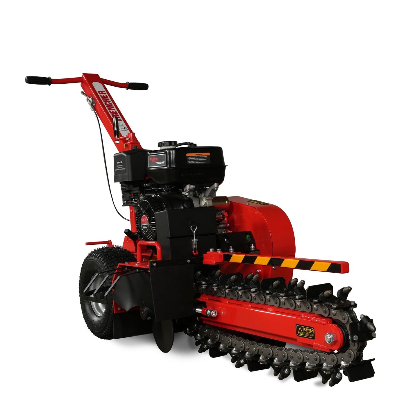 MechMaxx 420cc 15HP E-Start Gas Powered Cable Ditching Trencher, 24'' Trench Depth, 27pcs Carbide Alloy High-Pressure Teeths, TCR1500 (Yellow)