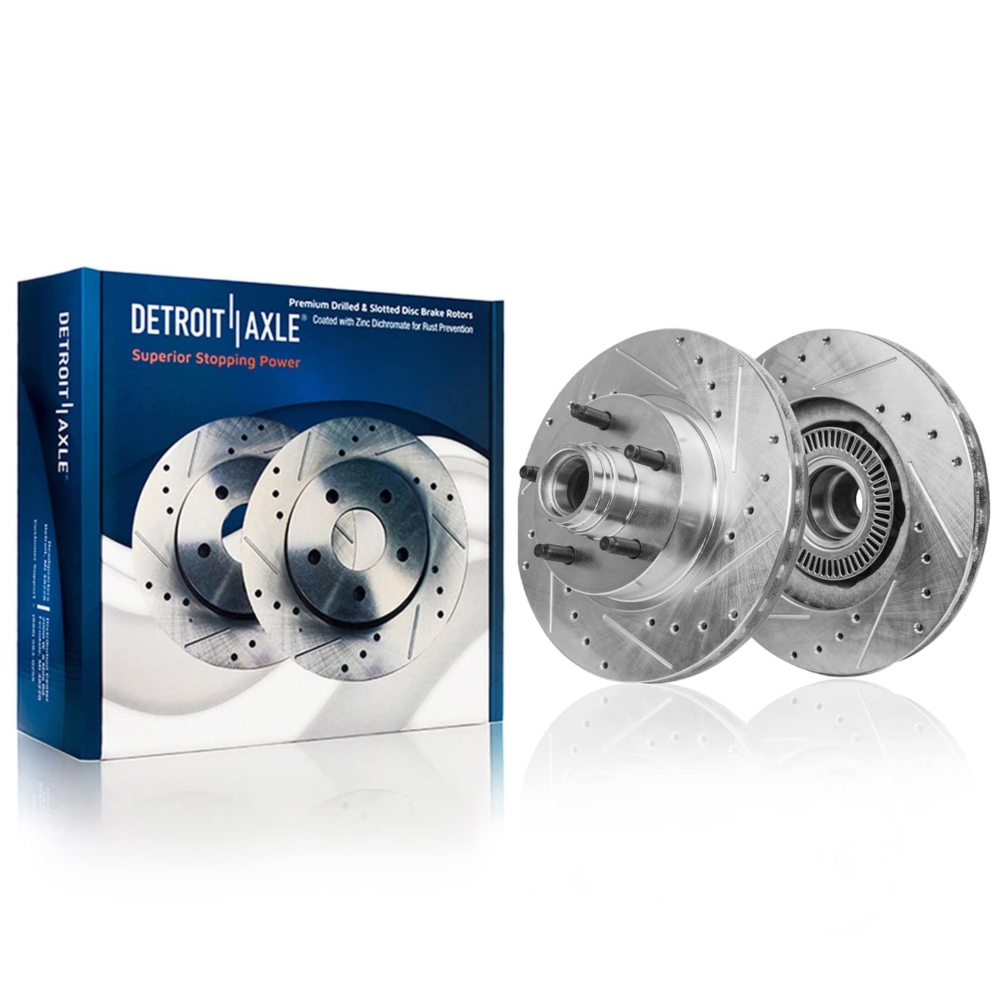Detroit Axle - Front Brake Kit for Chevy GMC Silverado Sierra Suburban Express Savana 1500 Tahoe Yukon XL Escalade ESV EXT XTS Drilled & Slotted Brake Rotors Ceramic Brakes Pads : 12.99'' inch Rotor