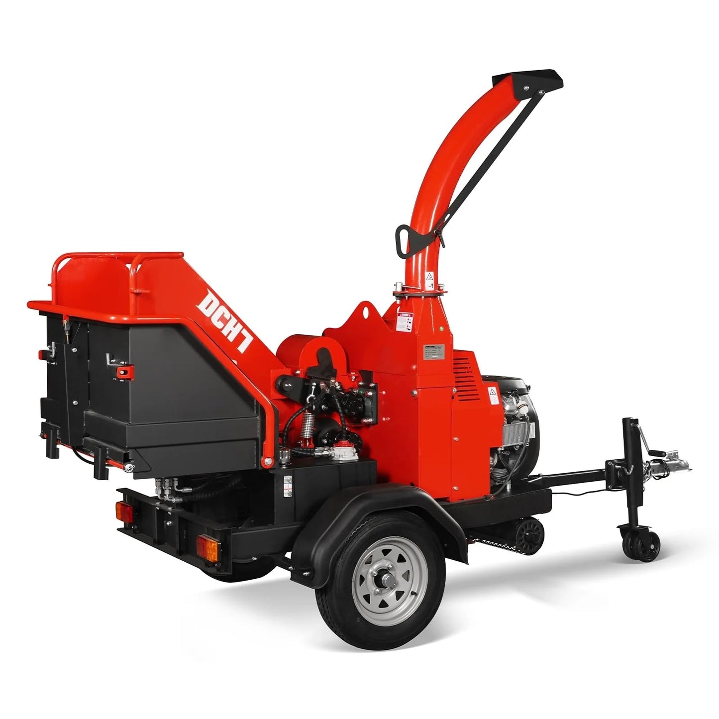 MechMaxx 6 inch ZONSEN 459cc 15hp E-Start Gas Powered 4-Wheels Wood Chipper Shredder Mulcher with Towbar/Tail Light/Emergency Stop Button/Stop Bar, Model B150 Red