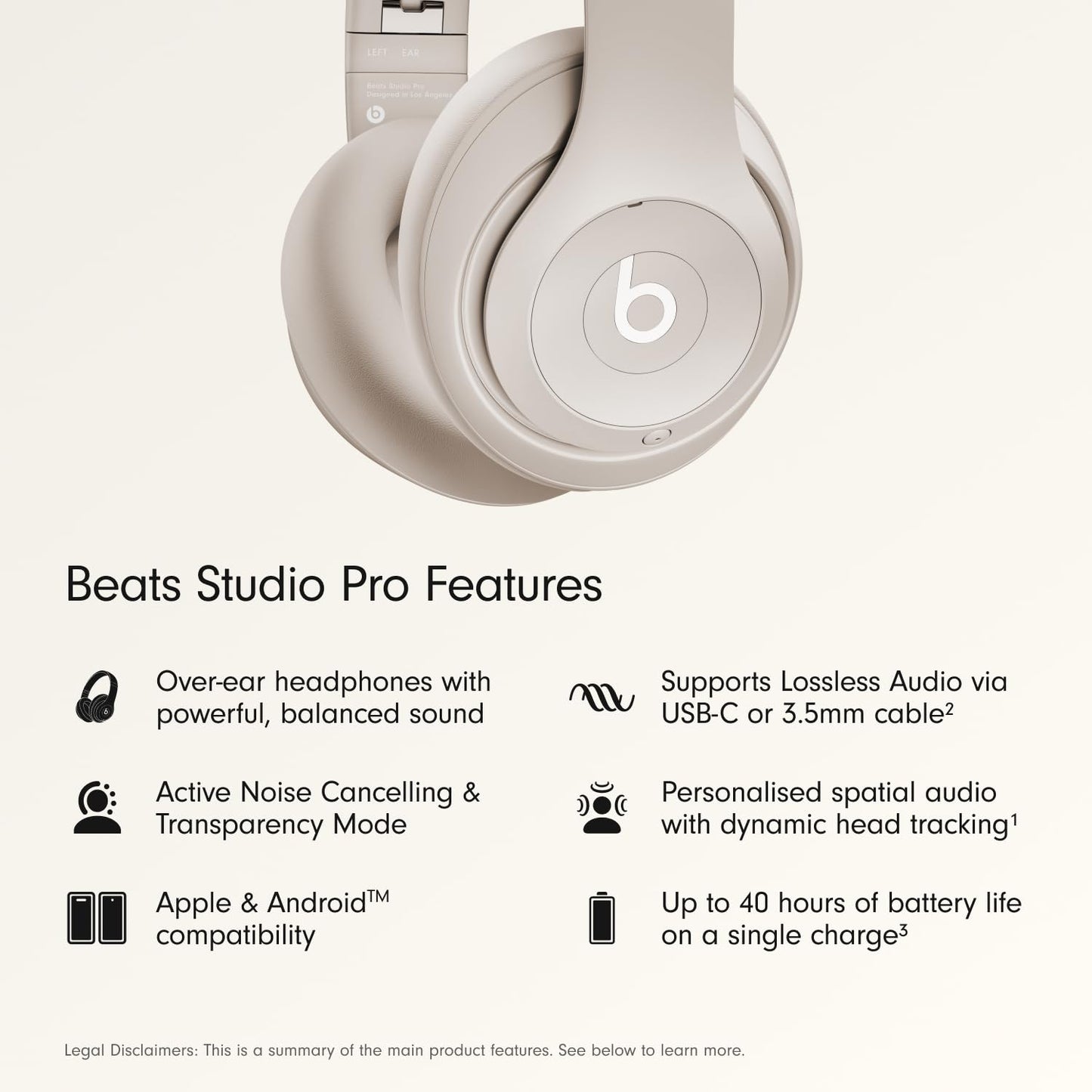 Beats Studio Pro Premium Wireless Over-Ear Headphones- Up to 40-Hour Battery Life, Active Noise Cancelling, Great for Travel & Commuting, USB-C Lossless Audio, Apple & Android Compatible - Navy