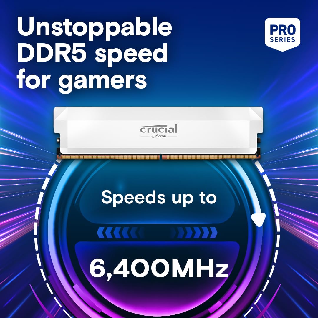 Crucial Pro DDR5 RAM 64GB Kit (2x32GB) 6000MHz CL40, Overclocking Desktop Gaming Memory, Intel XMP 3.0 & AMD Expo Compatible – Black CP2K32G60C40U5B