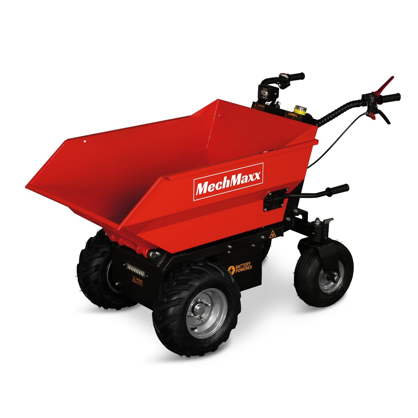 MechMaxx 1100Lb Loading 48V Battery Powered Wheel Barrow Electric Dumper Cart with 30W Light, Hydraulic Tipping, 1000W Brushless DC Motor, LED Display Screen, Model EH50 Yellow