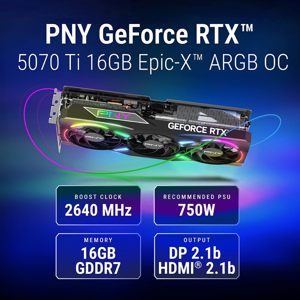 PNY NVIDIA GeForce RTX™ 5070 Ti OC Triple Fan, Graphics Card (16GB GDDR7, 256-bit, Boost Speed: 2572 MHz, PCIe® 5.0, HDMI®/DP 2.1, 2.98-Slot, Blackwell Architecture, DLSS 4)