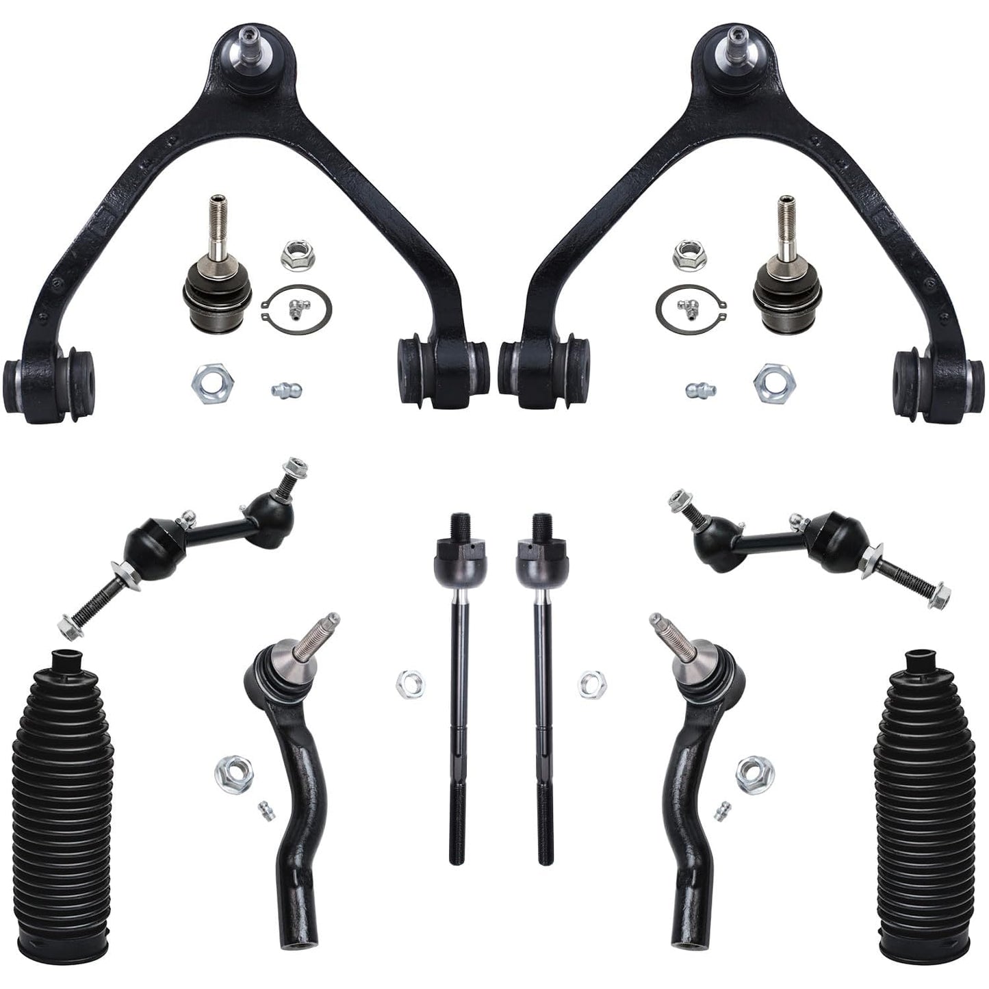 Detroit Axle - 12pc Front End Kit for 07-13 Chevy Silverado 1500 GMC Sierra | Suburban Yukon XL 1500 Tahoe Escalade ESV EXT, 2 Upper Control Arms 2 Sway Bars 4 Tie Rods 2 Lower Ball Joints 2 Boots