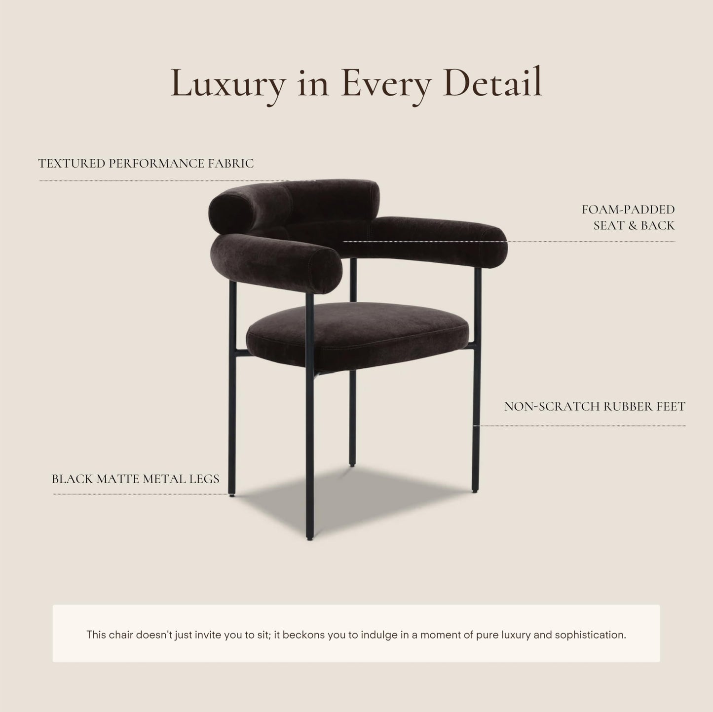 Poly & BARK Bolus Dining Chair – Ganache Brown Upholstered Accent Chair with Wood Legs – Refined Silhouette for Dining Room, Kitchen or Breakfast Nook – Arrives Fully Assembled