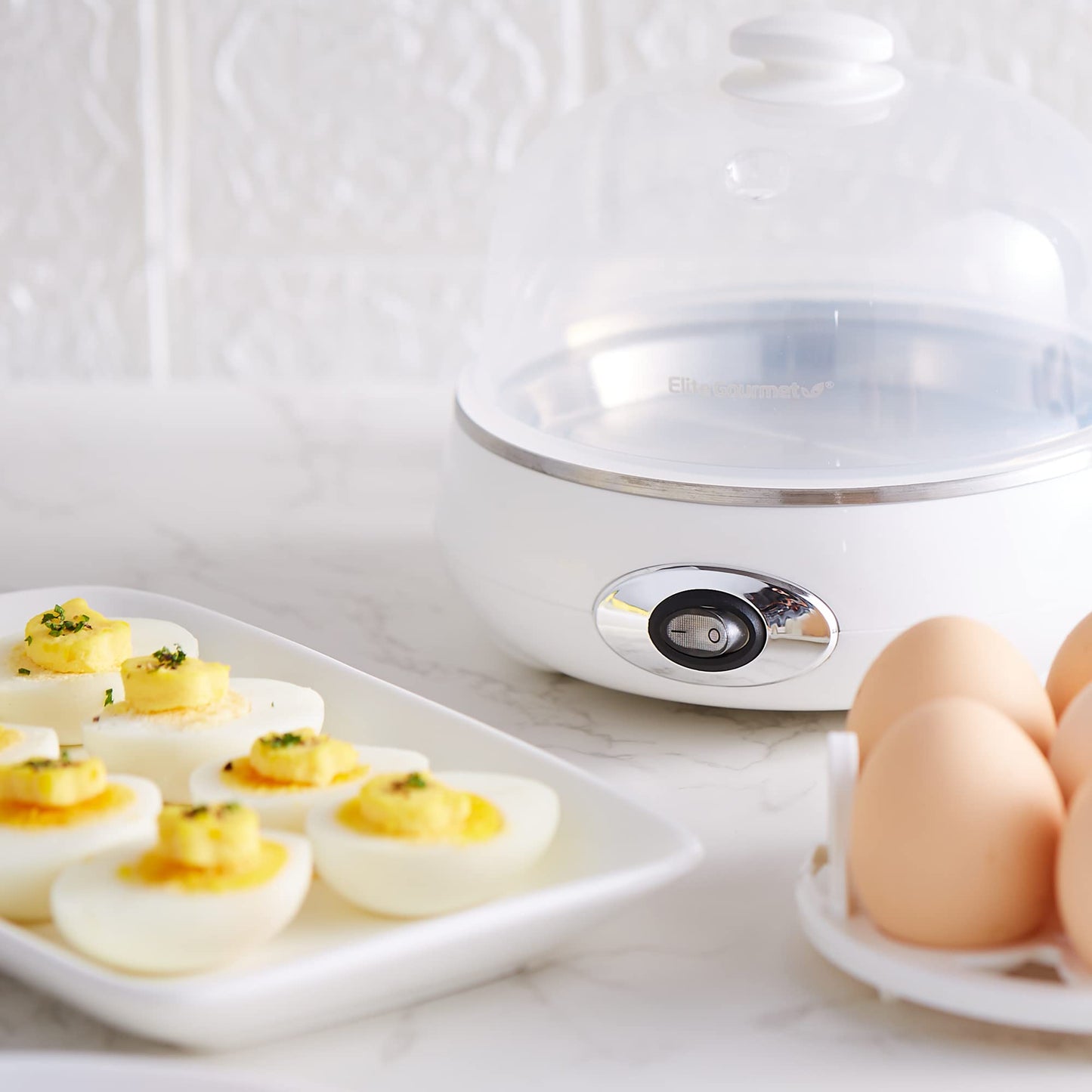 Elite Gourmet EGC115B Easy Egg Cooker Electric 7-Egg Capacity, Soft, Medium, Hard-Boiled Egg Cooker with Auto Shut-Off, Measuring Cup Included, BPA Free, Classic Black
