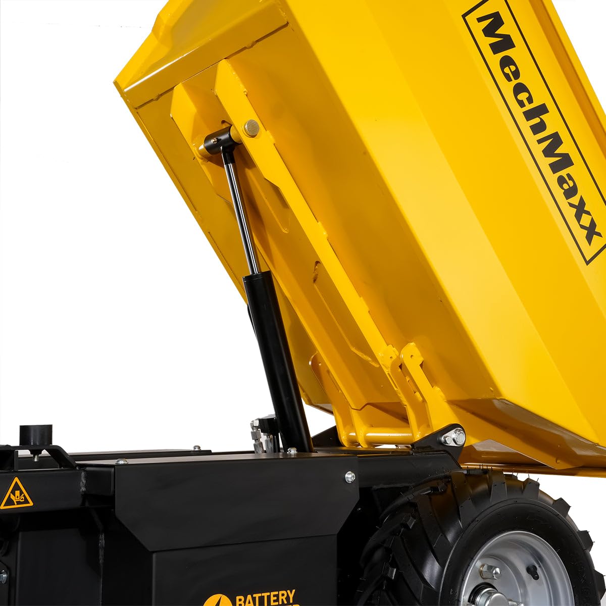 MechMaxx 1100Lb Loading 48V Battery Powered Wheel Barrow Electric Dumper Cart with 30W Light, Hydraulic Tipping, 1000W Brushless DC Motor, LED Display Screen, Model EH50 Yellow