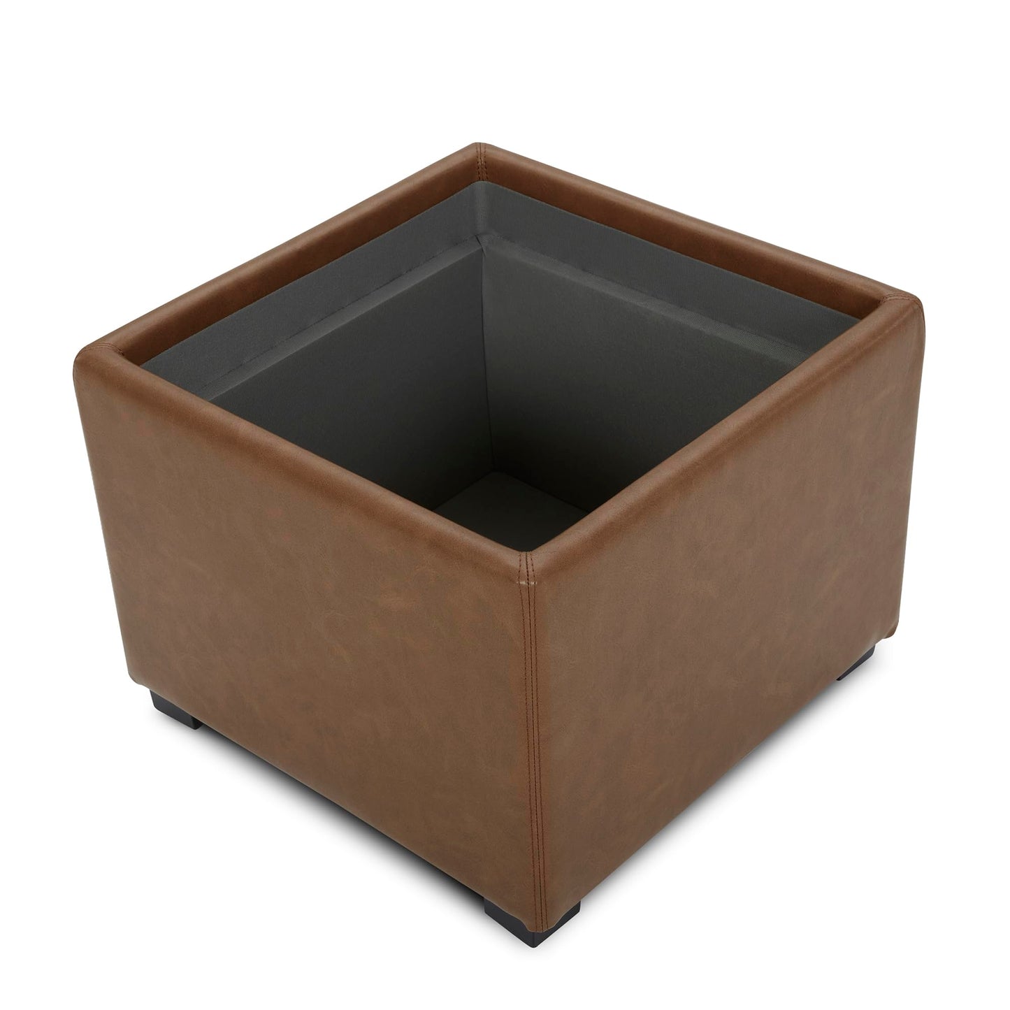 CHITA Storage Ottoman Cube with Tray Lid, Small Footstool with Storage, Square End Table for Living Room and Bedroom, Faux Leather in Saddle Brown