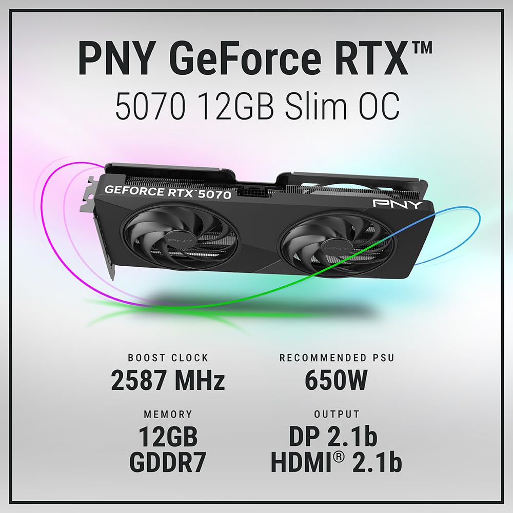 PNY NVIDIA GeForce RTX™ 5070 OC Triple Fan, Graphics Card (12GB GDDR7, 192-bit, Boost Speed: 2587 MHz, SFF-Ready, PCIe® 5.0, HDMI®/DP 2.1, 2.4-Slot, Blackwell Architecture, DLSS 4)