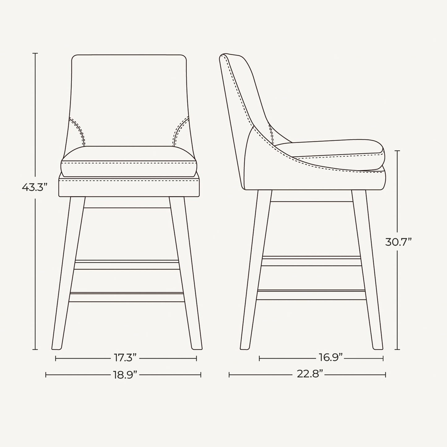 CHITA Bar Height Swivel Barstool with Back Set of 2, FSC Certified Upholstered Bar Stool, 30.7" H Seat Height, Fabric in Ivory
