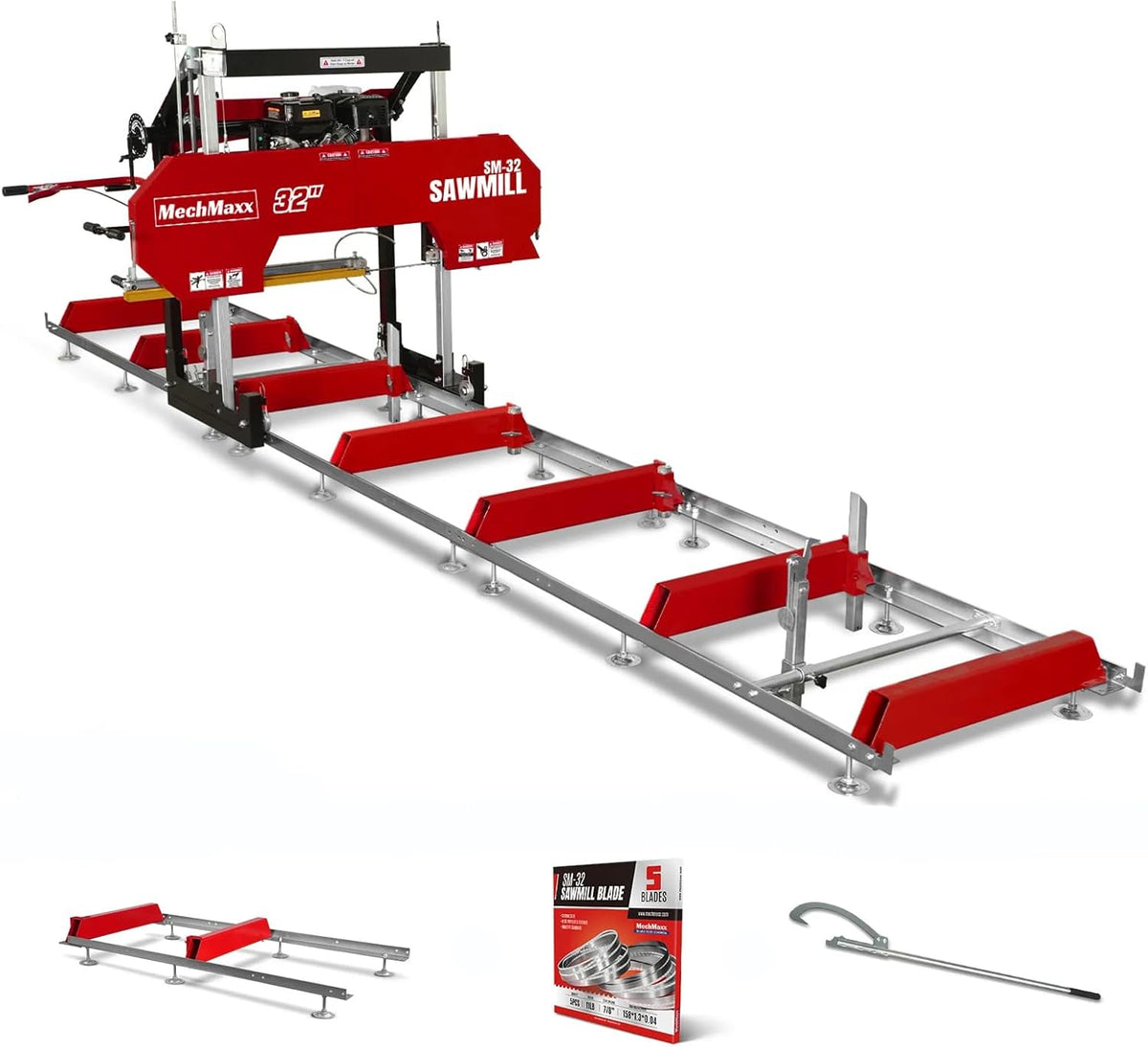 MechMaxx 32" Portable Sawmill, 20' Track Length, 26.5" Board Width, SM-32