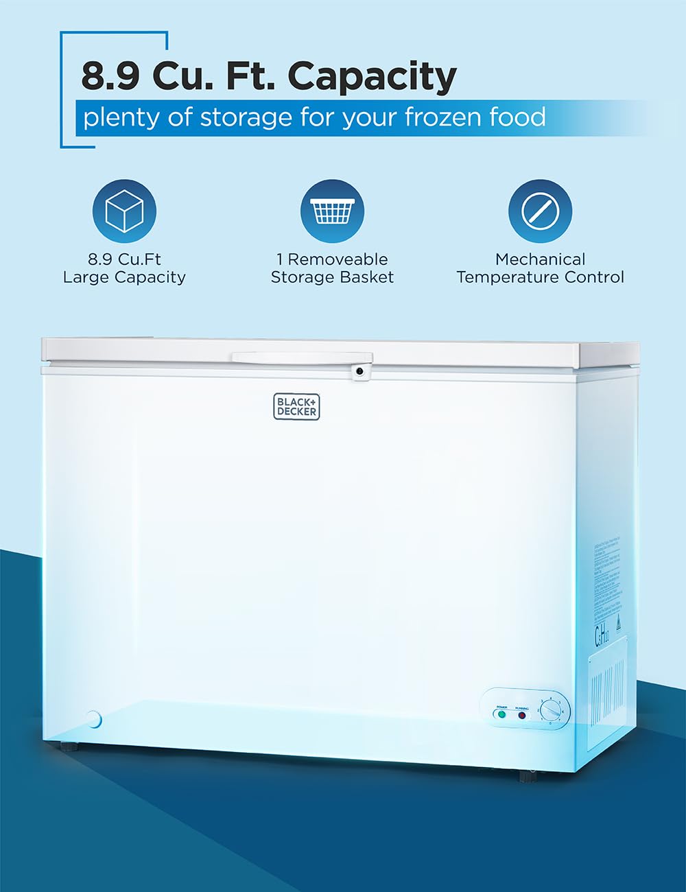 BLACK+DECKER 19.8 Cu. Ft. Chest Freezer, Deep Freezer with Top Opening, Freezer Chest with 2 Removable Storage Baskets, Mechanical Temperature Control, Manual Defrost, R600a Refrigerant,BCF1980E,White