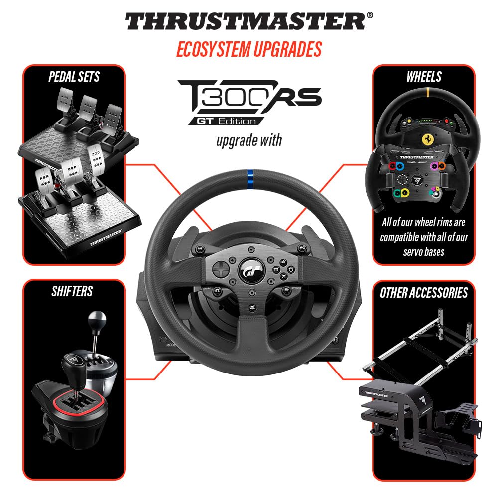 Thrustmaster T300RS GT Force Feedback Racing Wheel & 3 Pedal Set - PS5 & PC | Belt-driven motor, changeable rim, expandable with Thrustmaster shifters, for driving. farming simulators, cockpit ready