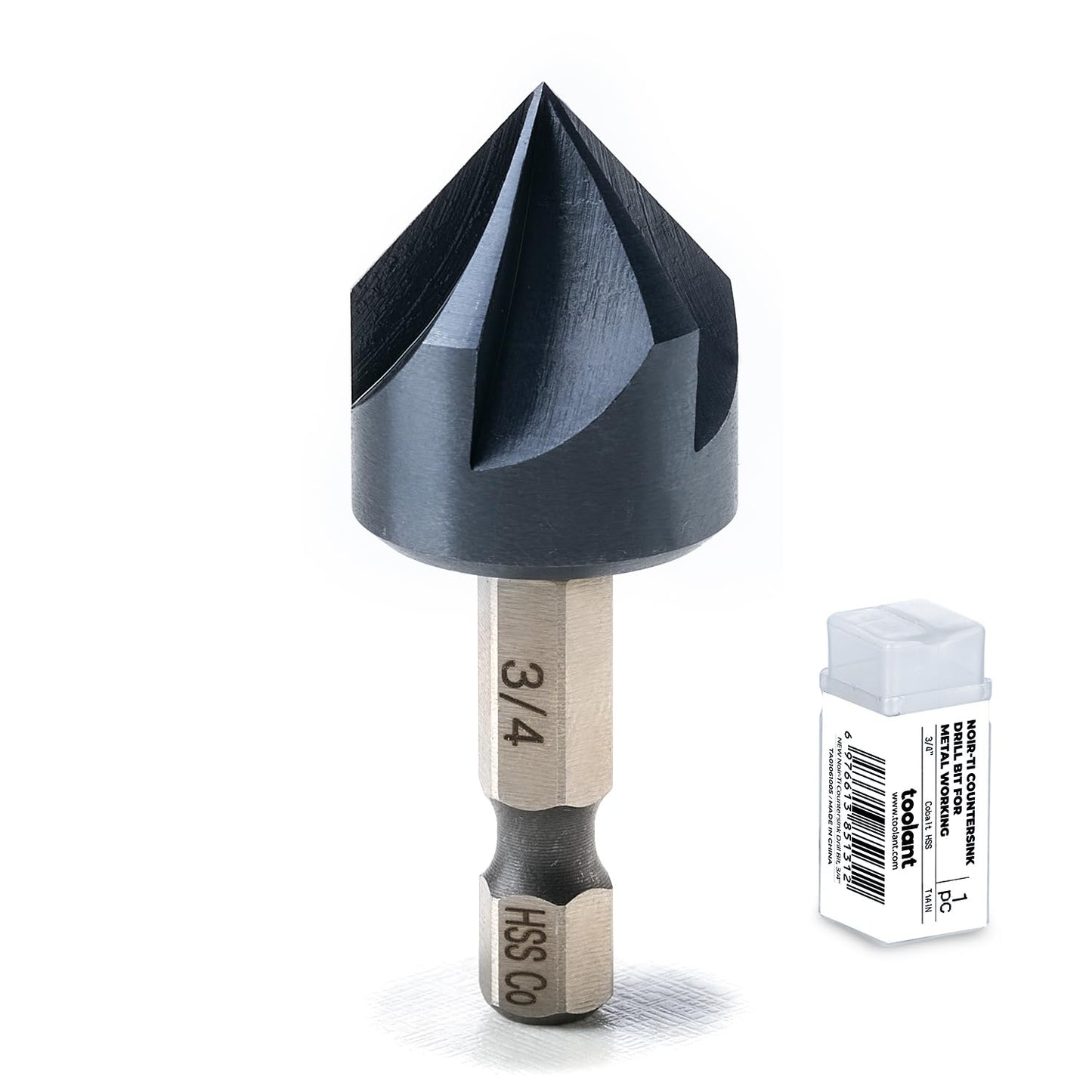 toolant Noir-Ti Cobalt Countersink Drill Bit Set(Pro), Titanium Aluminum Nitride Coated with Quick Change Hex Shank, 5-Piece 1/4" - 3/4"