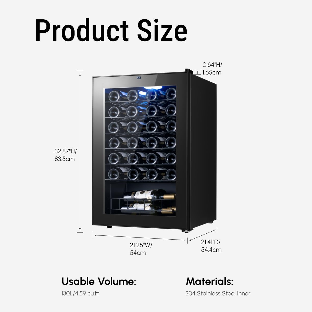 Yeego Wine Fridge – 34 Bottles Wine Cooler, 38–65℉ Digital Control with Double Glass Door & LED Light, Freestanding Wine Fridge Under Counter for Home Bar and Kitchen