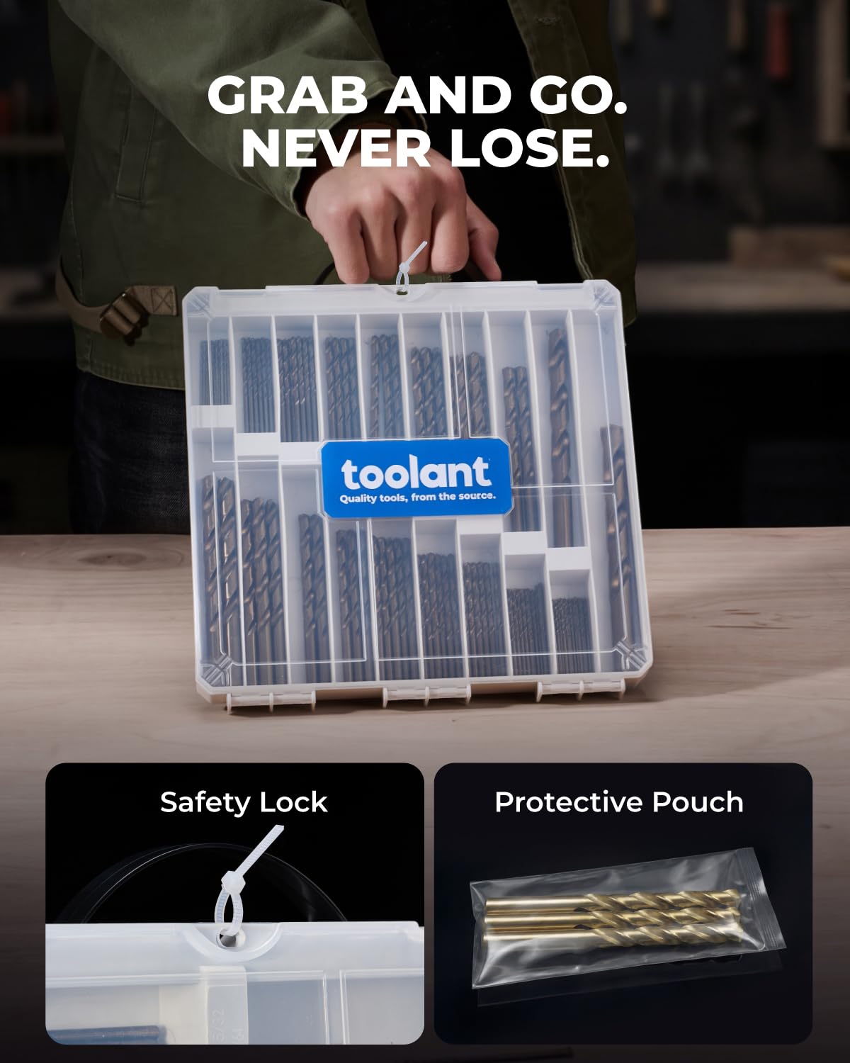 toolant Metric 19Pcs M35 Cobalt Drill Bit Set for Hardened Metal, Stainless Steel, Plastics, Wood, HSS Titanium Twist Jobber Metal Drill Bits Bulk 1mm-10mm, with Plastic Index Storage Case