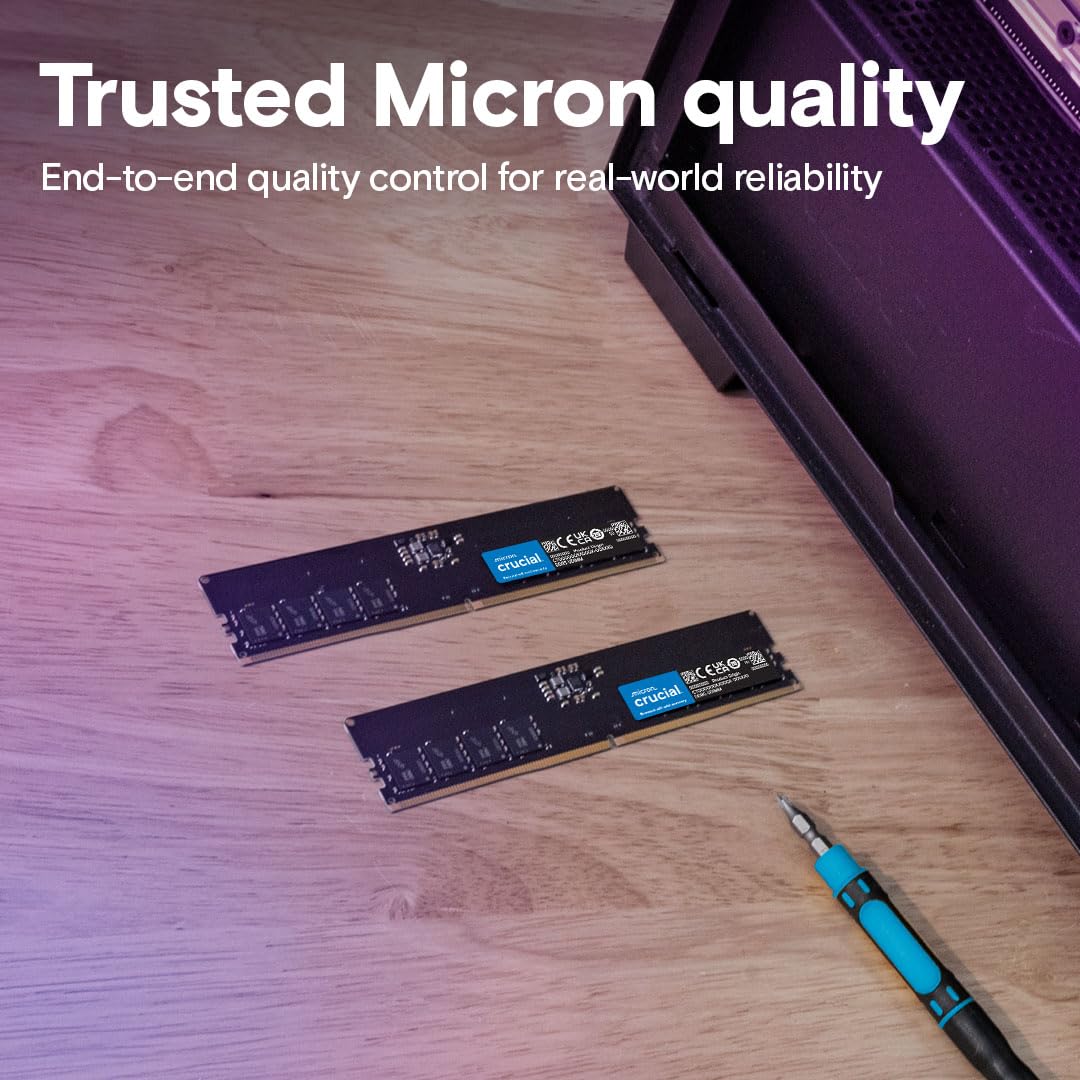 Crucial 16GB DDR5 RAM, 5600MHz (or 5200MHz or 4800MHz) Desktop Memory, UDIMM 288-Pin, Compatible with Intel Core and AMD Ryzen - CT16G56C46U5