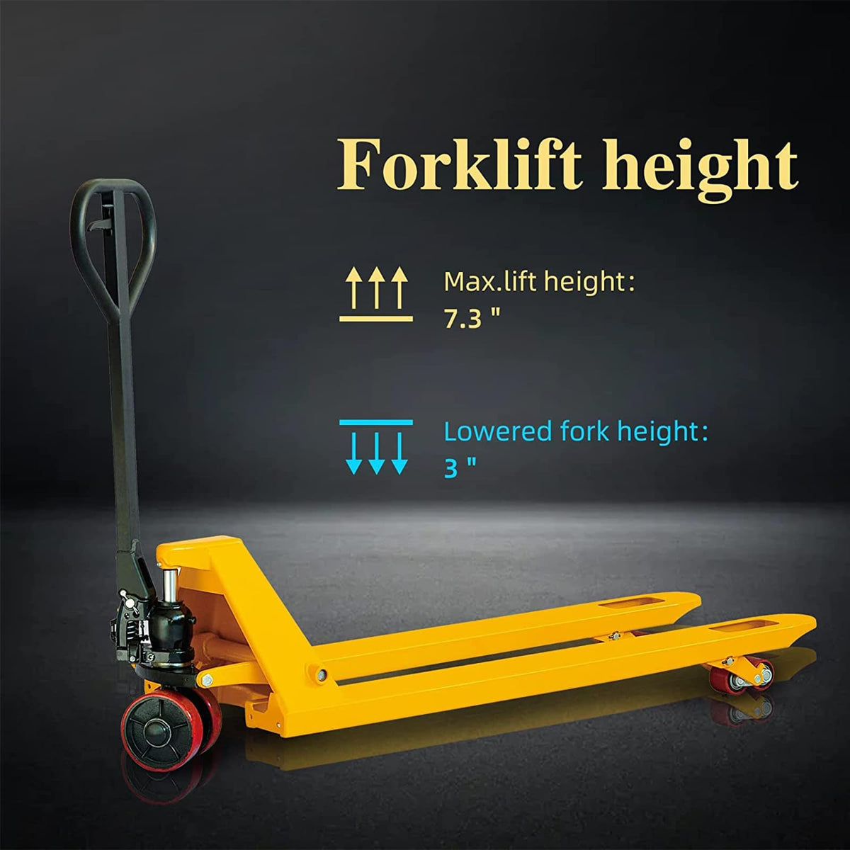 Tory Carrier Pallet Jack Hand Truck Manual Pallet Jacks 6600-Lb. Capacity 27 x 48 Forks Standard Duty, Rubber Handle, PU Wheels
