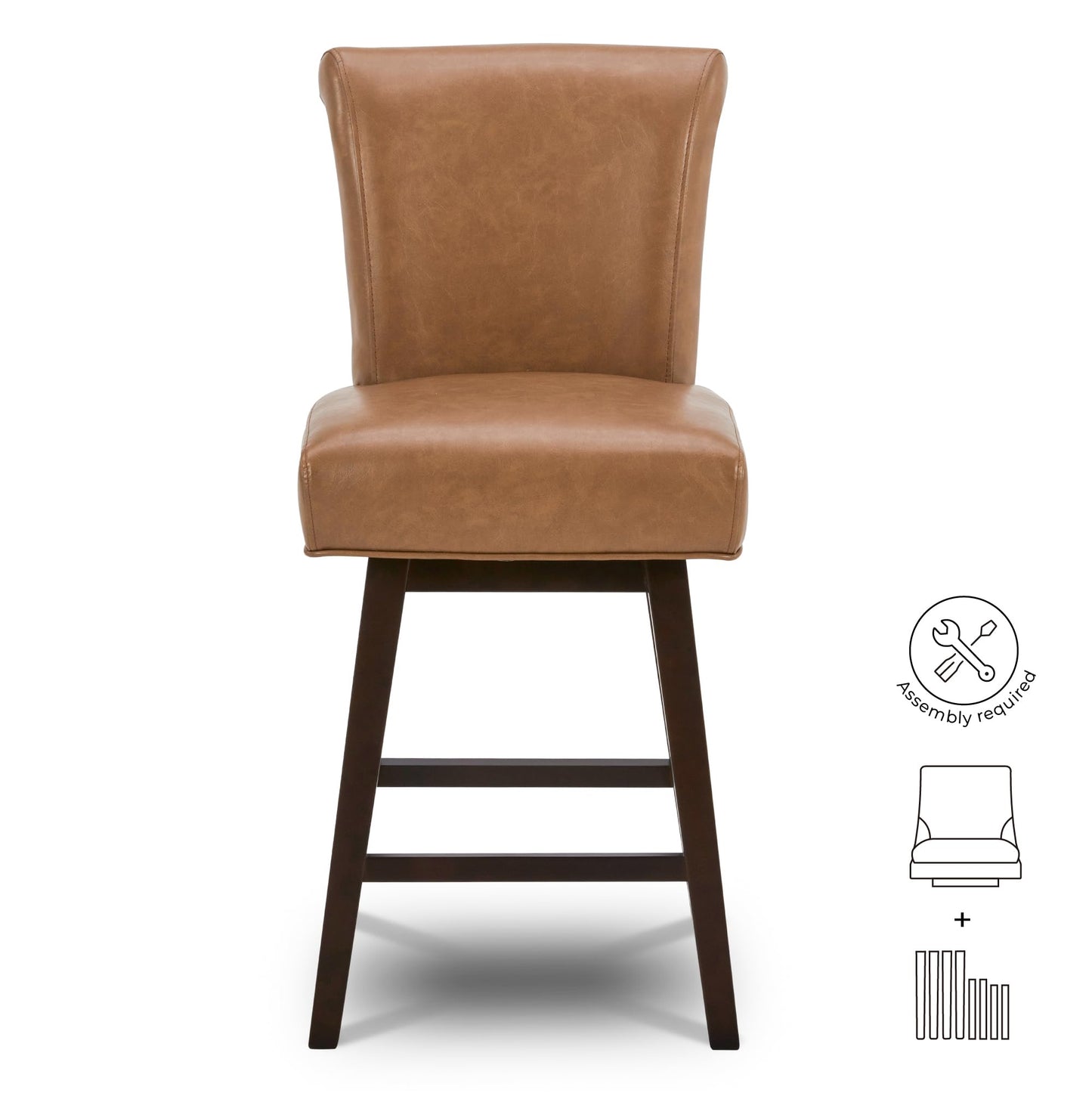 CHITA 30 Inch Counter Height Swivel Bar Stools Set of 2, FSC Certified Modern Upholstered Faux Leather Swivel Barstool Chairs with Back, Black
