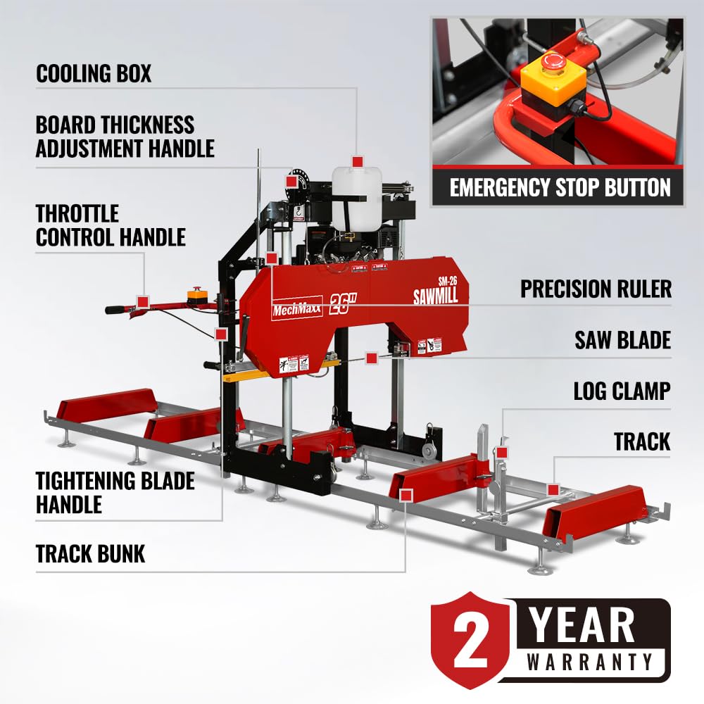 MechMaxx 22" Portable Sawmill, 13' Track Length, 18" Board Width, SM-22