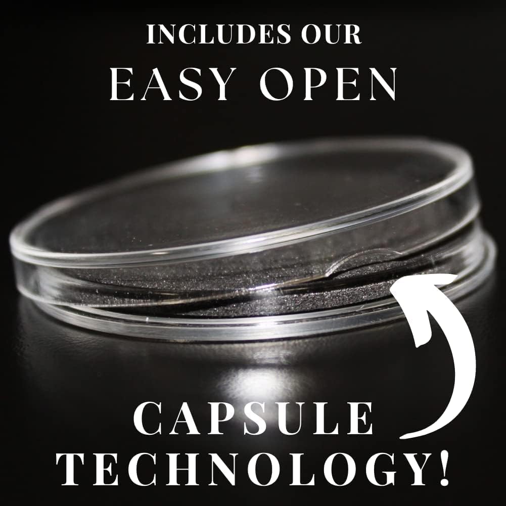 Ten (10) Clear Acrylic Capsules - Fits Most Popular Gold & Silver Coins - Easy to Open - Protect and Display Your Collection - 9 Sizes with Adjustable Black Ring Foam