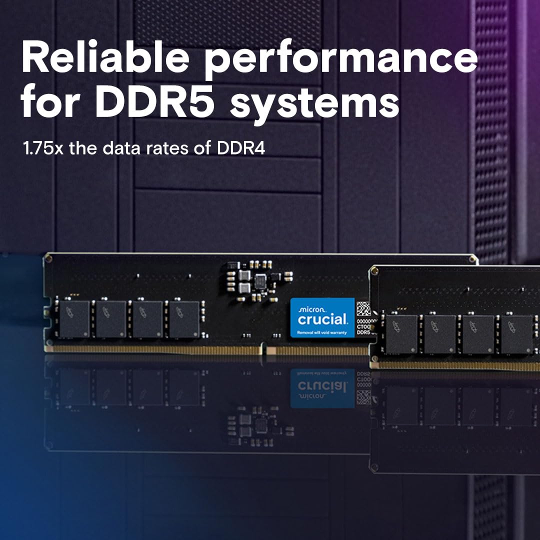 Crucial 16GB DDR5 RAM, 5600MHz (or 5200MHz or 4800MHz) Desktop Memory, UDIMM 288-Pin, Compatible with Intel Core and AMD Ryzen - CT16G56C46U5