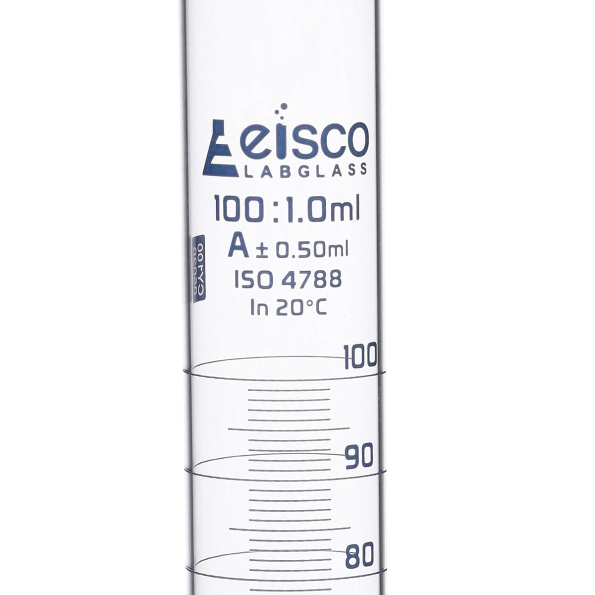 Graduated Cylinder, 100ml - Class A Tolerance ±0.50ml - Round Base - Blue Graduations - Borosilicate 3.3 Glass - Eisco Labs