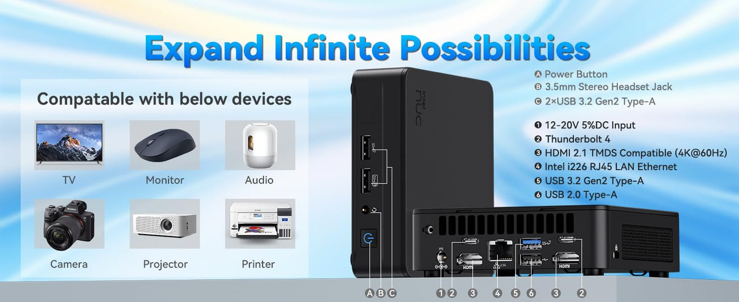 ASUS NUC 13 Pro Slim Mini PC Desktop, Intel Core i5-13420H(4.6GHz) Processor, 16GB RAM, 256GB SSD, 4K Quad Display, USB, HDMI, Thunderbolt, Wi-Fi 6E, Bluetooth, RJ-45, Win11 Pro, MS Office for The Web