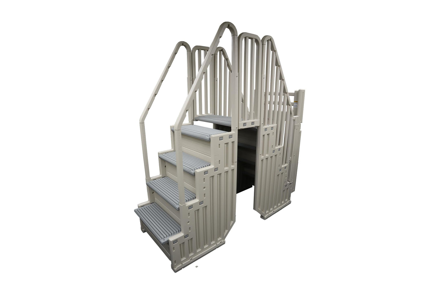 Confer Plastics Step-1X: Sturdy Above Ground Entry System with Dual Handrails and Slip-Resistant Steps, Easy Installation, Supports up to 400 lbs - Proudly Made in USA. Warm Grey with Grey Treads