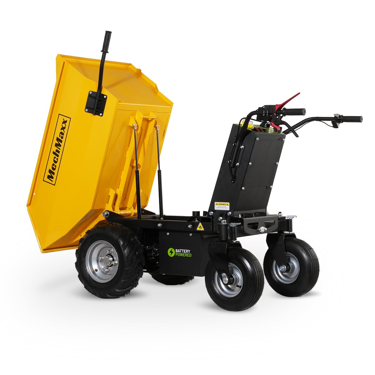 MechMaxx 1100Lb Loading 48V Battery Powered Wheel Barrow Electric Dumper Cart with 30W Light, Hydraulic Tipping, 1000W Brushless DC Motor, LED Display Screen, Model EH50 Yellow