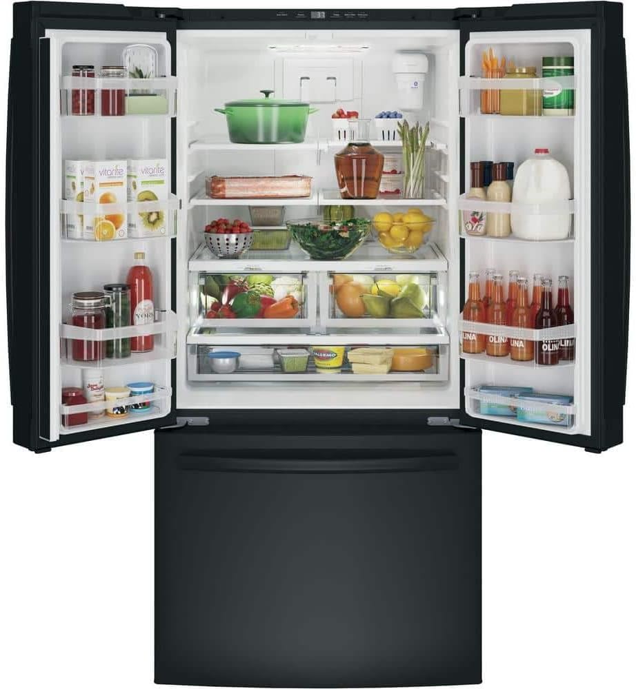 GE 24.7 Cu. Ft. French Door Refrigerator with Internal Water Dispenser – Black (Model GNE25JGKBB)