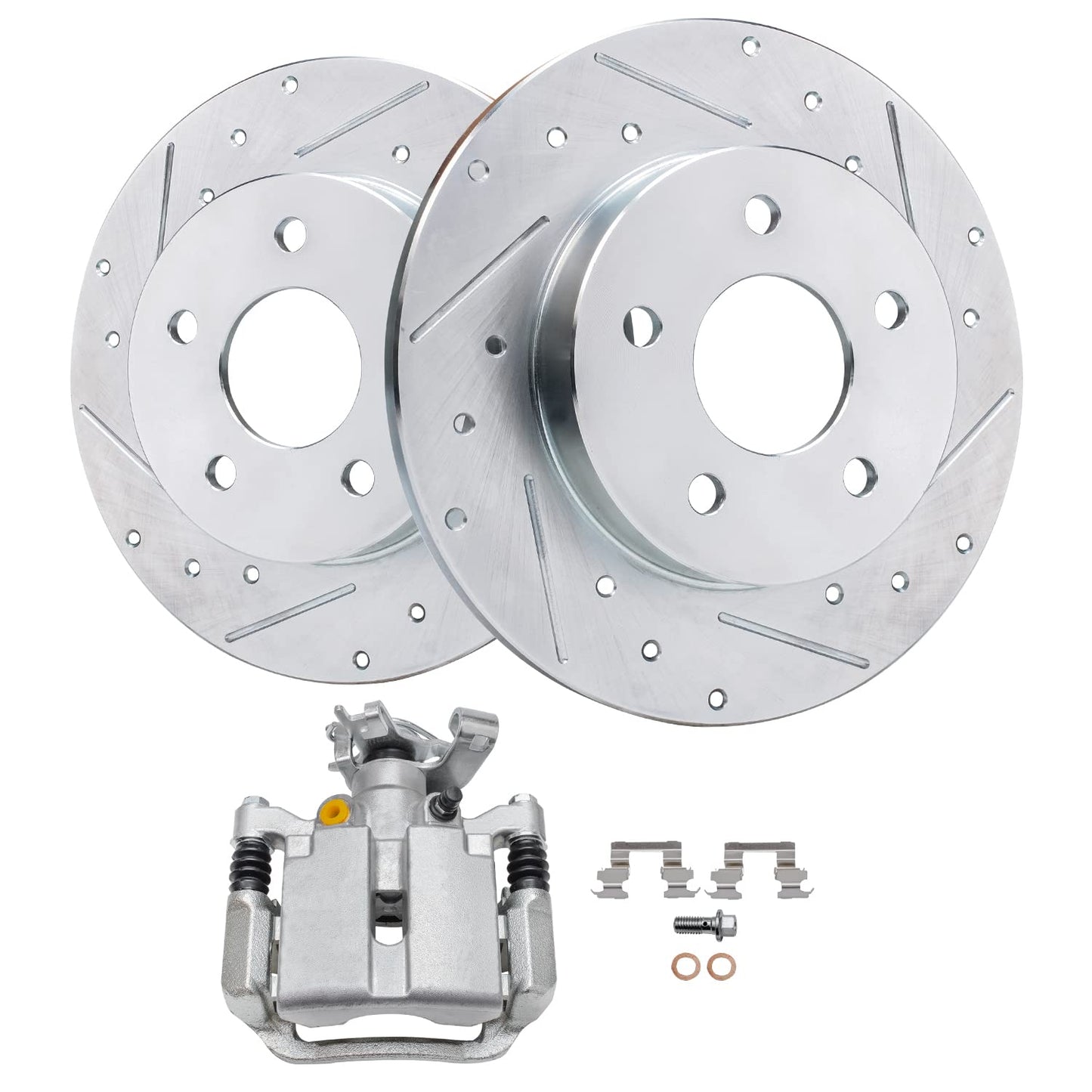 Detroit Axle - Front Brake Kit for Chevy Impala Malibu Equinox GMC Terrain Buick LaCrosse Regal Allure Saab 9-5 Drilled Slotted Disc Brake Rotors Ceramic Brakes Pads Replacement : 12.64'' inch Rotor