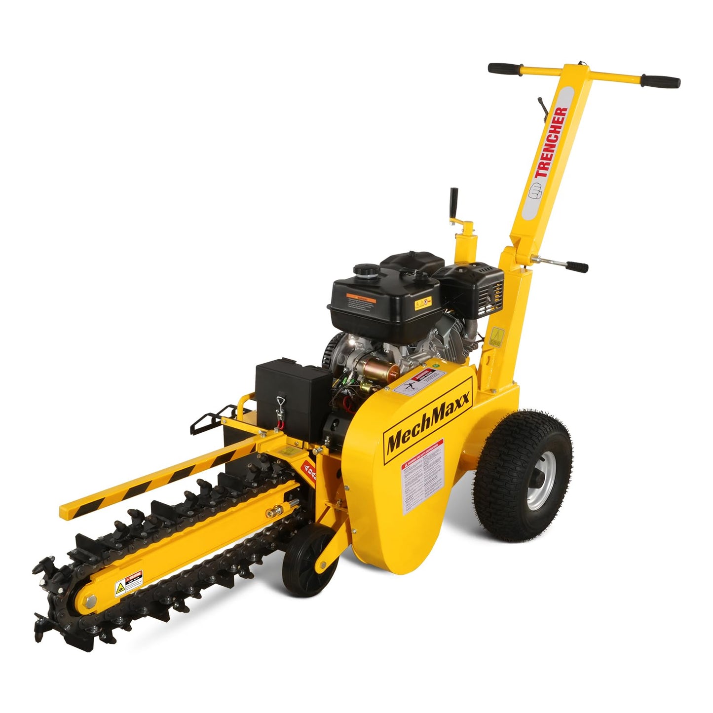 MechMaxx 420cc 15HP E-Start Gas Powered Cable Ditching Trencher, 24'' Trench Depth, 27pcs Carbide Alloy High-Pressure Teeths, TCR1500 (Yellow)