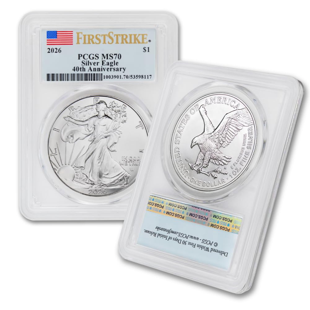 2026 1 oz American Silver Eagle Coin MS-70 (First Strike - 40th Anniversary - Flag Label) $1 PCGS MS70