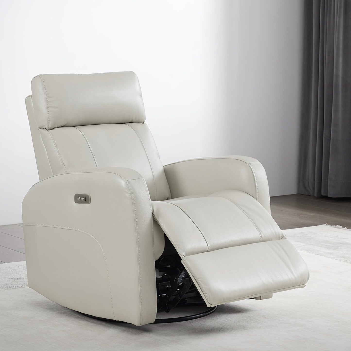 CHITA Genuine Leather Power Recliner Chair for Adults, FSC Certified Electric Nursery Swivel Glider for Living Room, Camel Brown