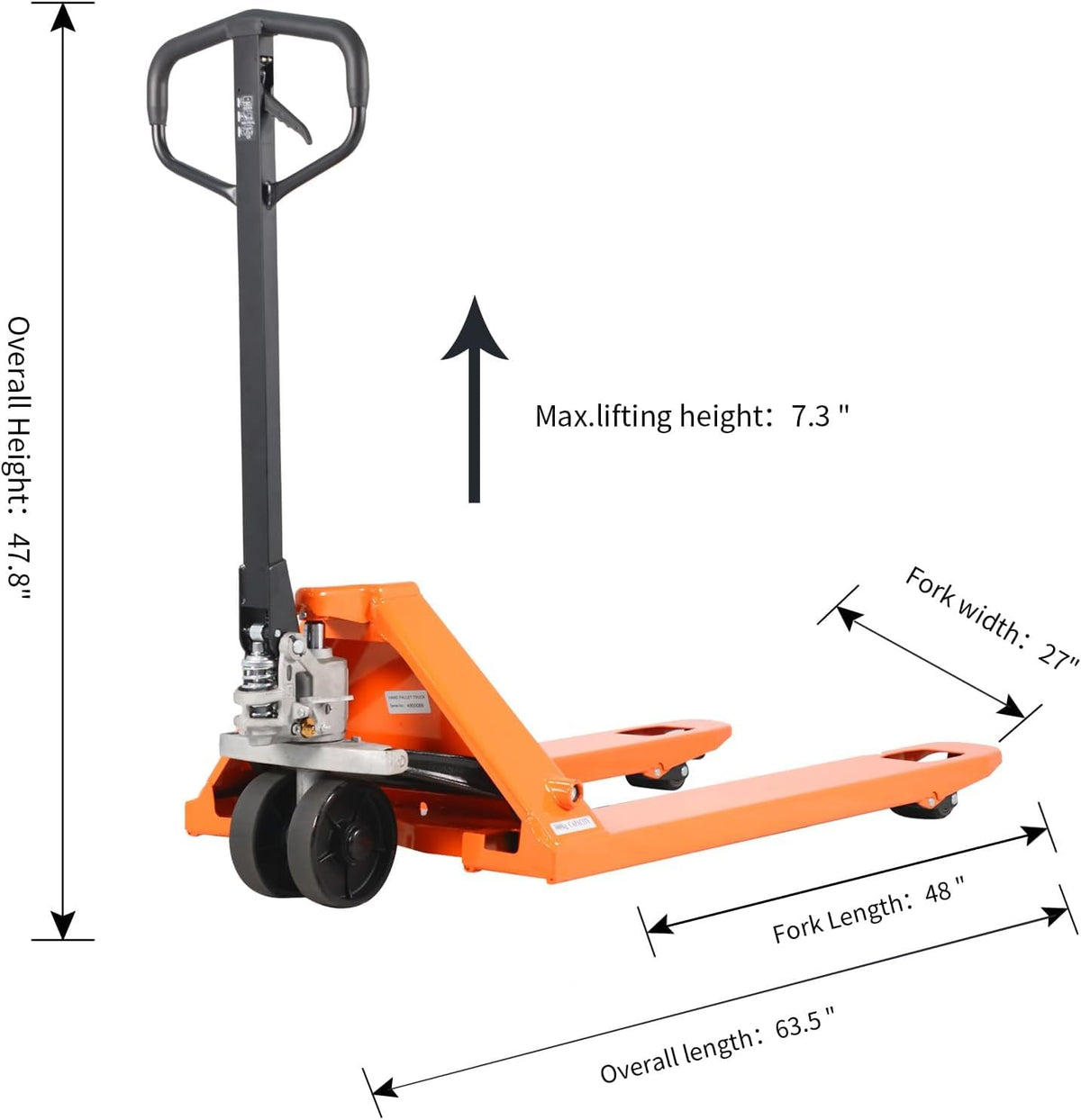 Tory Carrier Hand Pallet Jack 6600lbs Capacity, Pallet Truck 48" Length x 27" Width Fork, Orange-2PCS