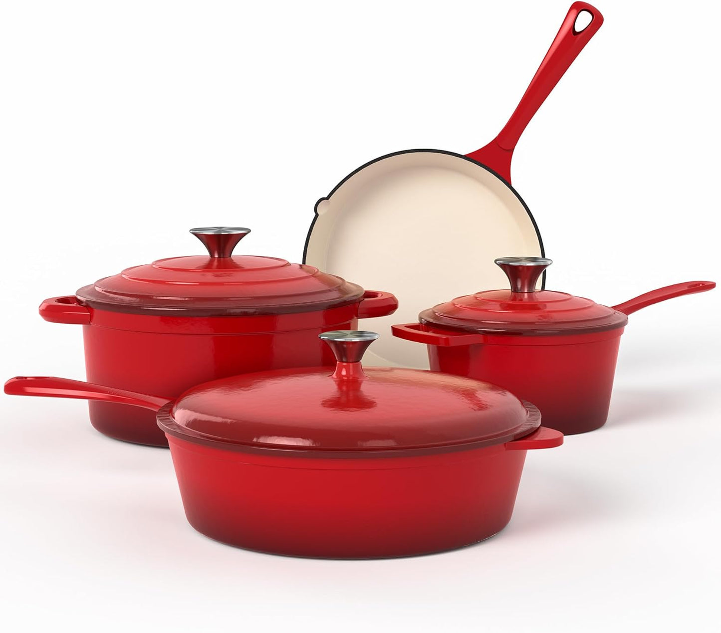 Enamel Cast Iron Cookware Set 7 Pieces & 10 Pieces RV/Camping Cookware Sets