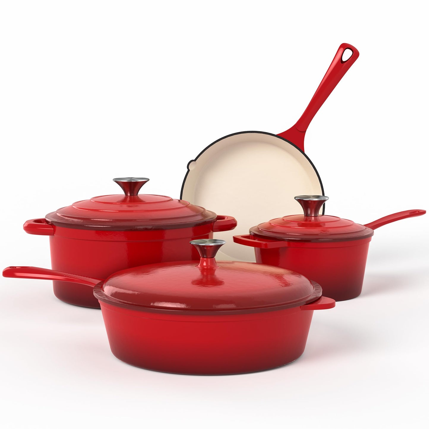 Kitchen Academy Enameled Cast Iron Cookware Sets - 7Pcs Pots and Pans Set Non Toxic, Induction Dutch Oven Set, PFOA&PFAS Free